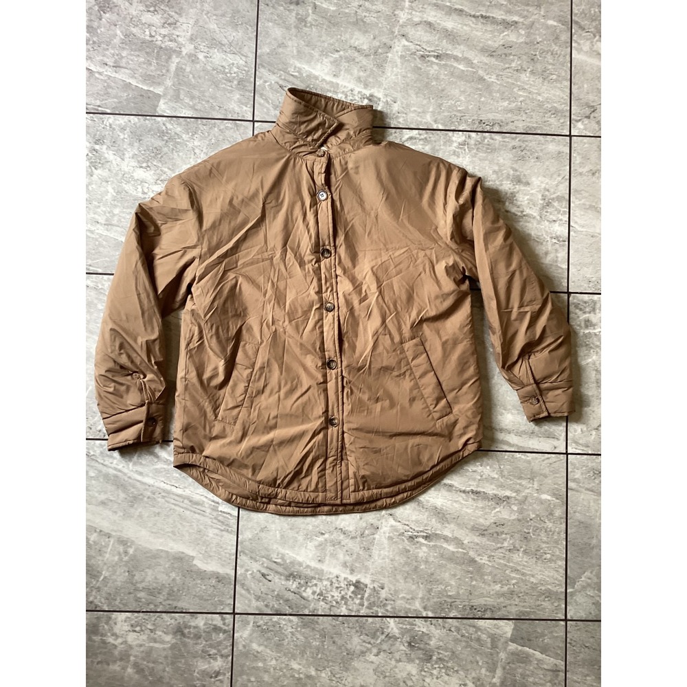 Halara NWOT Womens XS Tan Brown Puffer Jacket Quilted Button Up High Neck Coat